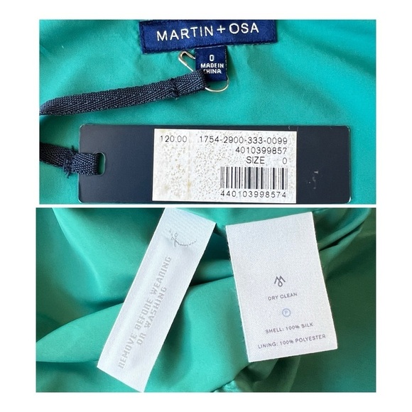NWT MARTIN + OSA DRESS 0 EMERALD GREEN PROM ENGAGEMENT SILK TWEEN PLEATS BUBBLE - Picture 13 of 13